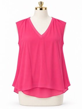 V-Neck Sleeveless Chiffon Blouse in Hot Pink